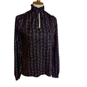 Vtg 70s Puccini black floral top